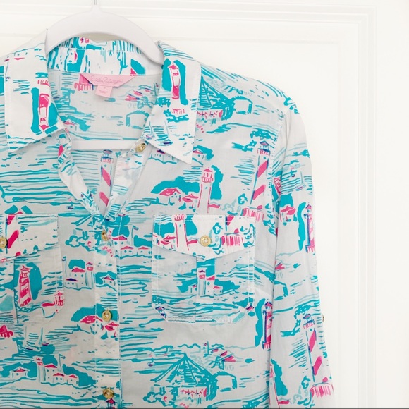 Lilly Pulitzer Tops - Lilly Pulitzer 'Watch Out' Lighthouse Camp Shirt